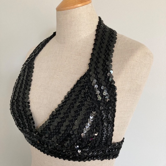 1970s Black Sequin Disco Top, Size S/M - Picture 2 of 7